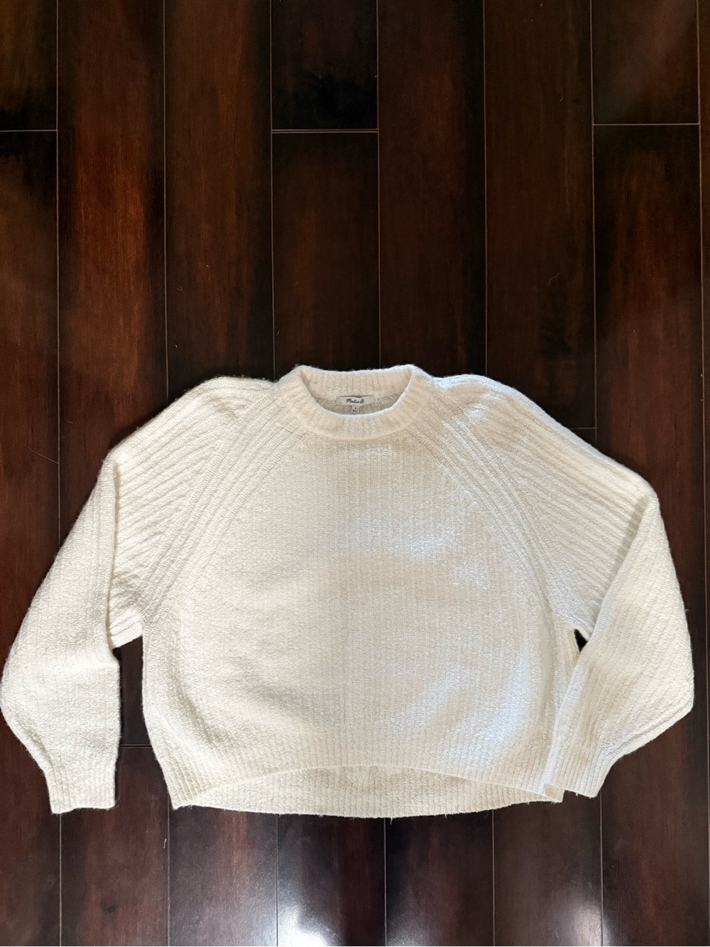 Madewell Cream Ribbed Crewneck Sweater Cotton/Wool Blend